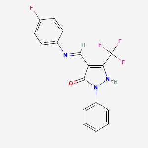 molecular formula C17H11F4N3O B11521929 (4Z)-4-{[(4-fluorophenyl)amino]methylidene}-2-phenyl-5-(trifluoromethyl)-2,4-dihydro-3H-pyrazol-3-one 