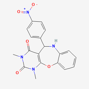 molecular formula C19H16N4O5 B11521938 1,3-dimethyl-5-(4-nitrophenyl)-5,6-dihydropyrimido[4,5-b][1,5]benzoxazepine-2,4(1H,3H)-dione 