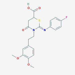 (2E)-3-[2-(3,4-Dimethoxyphenyl)ethyl]-2-[(4-fluorophenyl)imino]-4-oxo-1,3-thiazinane-6-carboxylic acid