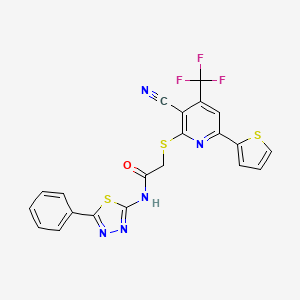 2-{[3-cyano-6-(thiophen-2-yl)-4-(trifluoromethyl)pyridin-2-yl]sulfanyl}-N-(5-phenyl-1,3,4-thiadiazol-2-yl)acetamide