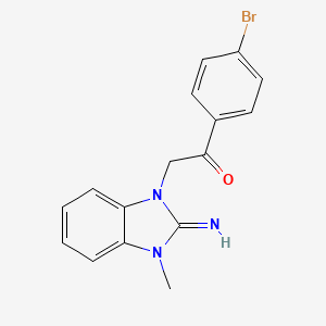 molecular formula C16H14BrN3O B11522090 1-(4-Bromophenyl)-2-(2-imino-3-methyl-2,3-dihydro-1H-benzimidazol-1-yl)ethanone 