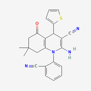 2-Amino-1-(2-cyanophenyl)-7,7-dimethyl-5-oxo-4-(thiophen-2-yl)-1,4,5,6,7,8-hexahydroquinoline-3-carbonitrile