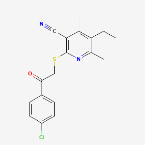 molecular formula C18H17ClN2OS B11522280 2-{[2-(4-Chlorophenyl)-2-oxoethyl]sulfanyl}-5-ethyl-4,6-dimethylpyridine-3-carbonitrile 