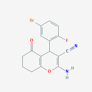 molecular formula C16H12BrFN2O2 B11522288 2-amino-4-(5-bromo-2-fluorophenyl)-5-oxo-5,6,7,8-tetrahydro-4H-chromene-3-carbonitrile 