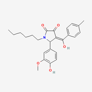 (4E)-1-hexyl-5-(4-hydroxy-3-methoxyphenyl)-4-[hydroxy(4-methylphenyl)methylidene]pyrrolidine-2,3-dione