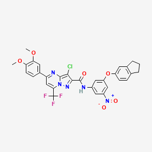 3-chloro-N-[3-(2,3-dihydro-1H-inden-5-yloxy)-5-nitrophenyl]-5-(3,4-dimethoxyphenyl)-7-(trifluoromethyl)pyrazolo[1,5-a]pyrimidine-2-carboxamide