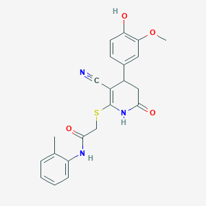 2-{[3-cyano-4-(4-hydroxy-3-methoxyphenyl)-6-oxo-1,4,5,6-tetrahydropyridin-2-yl]sulfanyl}-N-(2-methylphenyl)acetamide