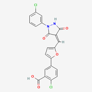 molecular formula C21H12Cl2N2O5 B11522561 2-chloro-5-(5-{(Z)-[1-(3-chlorophenyl)-3,5-dioxopyrazolidin-4-ylidene]methyl}furan-2-yl)benzoic acid 