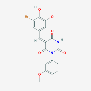 (5E)-5-[(3-bromo-4-hydroxy-5-methoxyphenyl)methylidene]-1-(3-methoxyphenyl)-1,3-diazinane-2,4,6-trione