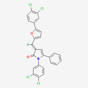 molecular formula C27H15Cl4NO2 B11522650 (3E)-1-(3,4-dichlorophenyl)-3-{[5-(3,4-dichlorophenyl)furan-2-yl]methylidene}-5-phenyl-1,3-dihydro-2H-pyrrol-2-one 