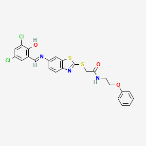 2-[(6-{[(E)-(3,5-dichloro-2-hydroxyphenyl)methylidene]amino}-1,3-benzothiazol-2-yl)sulfanyl]-N-(2-phenoxyethyl)acetamide