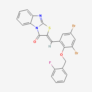 molecular formula C23H13Br2FN2O2S B11522690 (2Z)-2-{3,5-dibromo-2-[(2-fluorobenzyl)oxy]benzylidene}[1,3]thiazolo[3,2-a]benzimidazol-3(2H)-one 