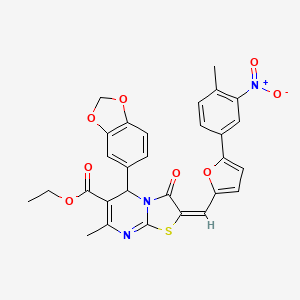 ethyl (2E)-5-(1,3-benzodioxol-5-yl)-7-methyl-2-{[5-(4-methyl-3-nitrophenyl)furan-2-yl]methylidene}-3-oxo-2,3-dihydro-5H-[1,3]thiazolo[3,2-a]pyrimidine-6-carboxylate