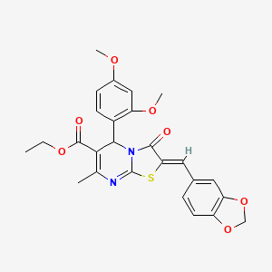 molecular formula C26H24N2O7S B11522746 ethyl (2Z)-2-(1,3-benzodioxol-5-ylmethylidene)-5-(2,4-dimethoxyphenyl)-7-methyl-3-oxo-2,3-dihydro-5H-[1,3]thiazolo[3,2-a]pyrimidine-6-carboxylate 