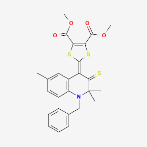 molecular formula C26H25NO4S3 B11522768 dimethyl 2-(1-benzyl-2,2,6-trimethyl-3-thioxo-2,3-dihydroquinolin-4(1H)-ylidene)-1,3-dithiole-4,5-dicarboxylate 