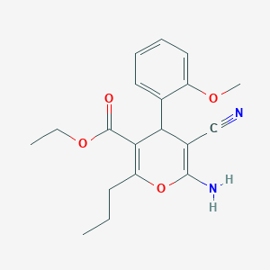 molecular formula C19H22N2O4 B11522827 ethyl 6-amino-5-cyano-4-(2-methoxyphenyl)-2-propyl-4H-pyran-3-carboxylate 