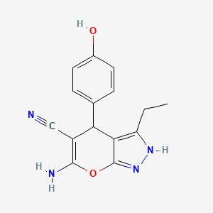 6-Amino-3-ethyl-4-(4-hydroxyphenyl)-1,4-dihydropyrano[2,3-c]pyrazole-5-carbonitrile