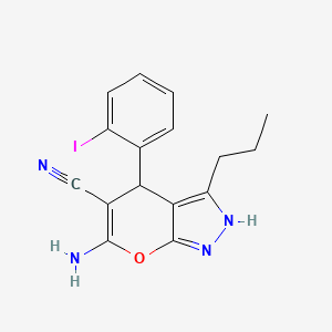 6-Amino-4-(2-iodophenyl)-3-propyl-1,4-dihydropyrano[2,3-c]pyrazole-5-carbonitrile