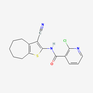 molecular formula C16H14ClN3OS B11522894 2-chloro-N-(3-cyano-5,6,7,8-tetrahydro-4H-cyclohepta[b]thiophen-2-yl)pyridine-3-carboxamide 