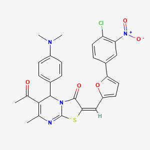 molecular formula C28H23ClN4O5S B11522934 (2E)-6-acetyl-2-{[5-(4-chloro-3-nitrophenyl)furan-2-yl]methylidene}-5-[4-(dimethylamino)phenyl]-7-methyl-5H-[1,3]thiazolo[3,2-a]pyrimidin-3(2H)-one 