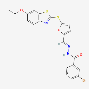 molecular formula C21H16BrN3O3S2 B11522978 3-bromo-N'-[(E)-{5-[(6-ethoxy-1,3-benzothiazol-2-yl)sulfanyl]furan-2-yl}methylidene]benzohydrazide 