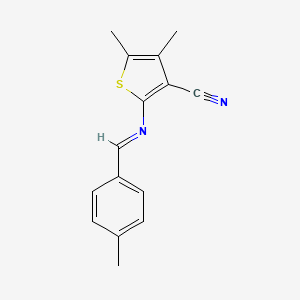 molecular formula C15H14N2S B11523013 4,5-dimethyl-2-{[(E)-(4-methylphenyl)methylidene]amino}thiophene-3-carbonitrile 