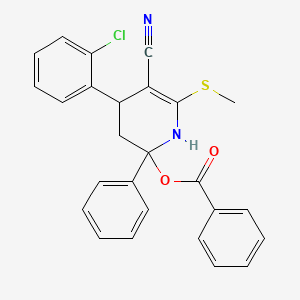 molecular formula C26H21ClN2O2S B11523033 4-(2-Chlorophenyl)-5-cyano-6-(methylsulfanyl)-2-phenyl-1,2,3,4-tetrahydropyridin-2-yl benzoate 