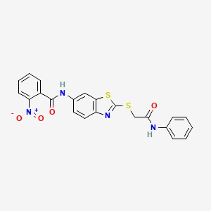 molecular formula C22H16N4O4S2 B11523044 2-Nitro-N-(2-{[(phenylcarbamoyl)methyl]sulfanyl}-1,3-benzothiazol-6-YL)benzamide 