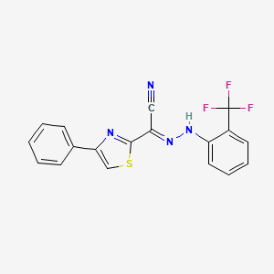 molecular formula C18H11F3N4S B11523072 (2E)-(4-phenyl-1,3-thiazol-2-yl){2-[2-(trifluoromethyl)phenyl]hydrazinylidene}ethanenitrile 