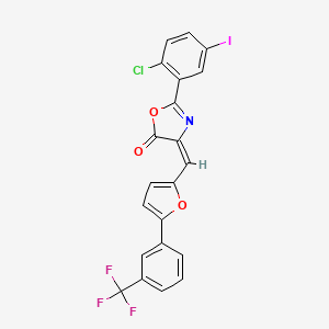 molecular formula C21H10ClF3INO3 B11523074 (4E)-2-(2-chloro-5-iodophenyl)-4-({5-[3-(trifluoromethyl)phenyl]furan-2-yl}methylidene)-1,3-oxazol-5(4H)-one 