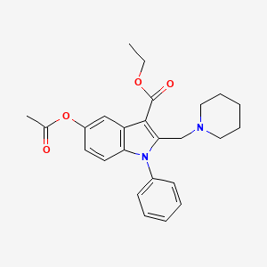 molecular formula C25H28N2O4 B11523081 Indole-3-carboxylic acid, 5-acetoxy-1-phenyl-2-(1-piperidylmethyl)-, ethyl ester 