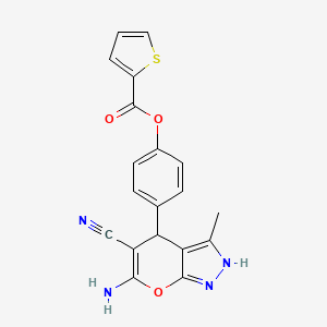 4-(6-Amino-5-cyano-3-methyl-1,4-dihydropyrano[2,3-c]pyrazol-4-yl)phenyl thiophene-2-carboxylate