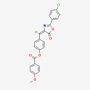 molecular formula C24H16ClNO5 B11523141 4-{(E)-[2-(4-chlorophenyl)-5-oxo-1,3-oxazol-4(5H)-ylidene]methyl}phenyl 4-methoxybenzoate 