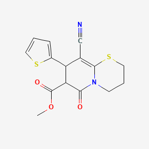 molecular formula C15H14N2O3S2 B11523174 methyl 9-cyano-6-oxo-8-(thiophen-2-yl)-2H,3H,4H,6H,7H,8H-pyrido[2,1-b][1,3]thiazine-7-carboxylate 