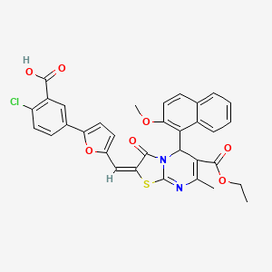 2-chloro-5-(5-{(E)-[6-(ethoxycarbonyl)-5-(2-methoxynaphthalen-1-yl)-7-methyl-3-oxo-5H-[1,3]thiazolo[3,2-a]pyrimidin-2(3H)-ylidene]methyl}furan-2-yl)benzoic acid