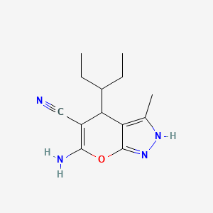 molecular formula C13H18N4O B11523328 6-Amino-3-methyl-4-(pentan-3-yl)-1,4-dihydropyrano[2,3-c]pyrazole-5-carbonitrile 