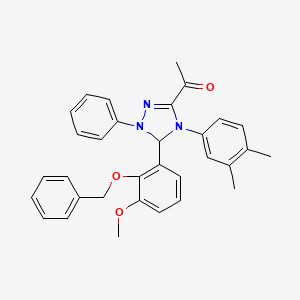 molecular formula C32H31N3O3 B11523363 1-{5-[2-(benzyloxy)-3-methoxyphenyl]-4-(3,4-dimethylphenyl)-1-phenyl-4,5-dihydro-1H-1,2,4-triazol-3-yl}ethanone 