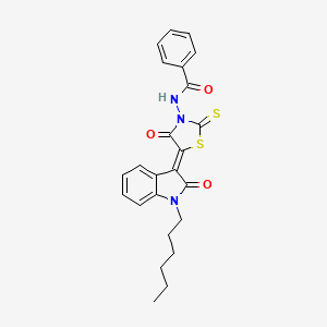 molecular formula C24H23N3O3S2 B11523404 N-[(5Z)-5-(1-hexyl-2-oxo-1,2-dihydro-3H-indol-3-ylidene)-4-oxo-2-thioxo-1,3-thiazolidin-3-yl]benzamide 