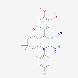 2-Amino-1-(4-bromo-2-fluorophenyl)-4-(3-hydroxy-4-methoxyphenyl)-7,7-dimethyl-5-oxo-1,4,5,6,7,8-hexahydroquinoline-3-carbonitrile