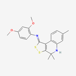 molecular formula C21H22N2O2S2 B11523541 2,4-dimethoxy-N-[(1Z)-4,4,7-trimethyl-4,5-dihydro-1H-[1,2]dithiolo[3,4-c]quinolin-1-ylidene]aniline 