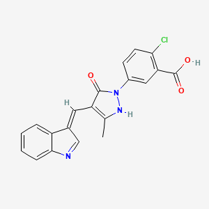 molecular formula C20H14ClN3O3 B11523552 2-chloro-5-[(4Z)-4-(1H-indol-3-ylmethylidene)-3-methyl-5-oxo-4,5-dihydro-1H-pyrazol-1-yl]benzoic acid 