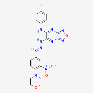 molecular formula C21H18IN9O4 B11523565 N-(4-iodophenyl)-6-{(2E)-2-[4-(morpholin-4-yl)-3-nitrobenzylidene]hydrazinyl}[1,2,5]oxadiazolo[3,4-b]pyrazin-5-amine 