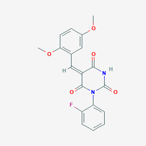 molecular formula C19H15FN2O5 B11523578 (5E)-5-[(2,5-dimethoxyphenyl)methylidene]-1-(2-fluorophenyl)-1,3-diazinane-2,4,6-trione 