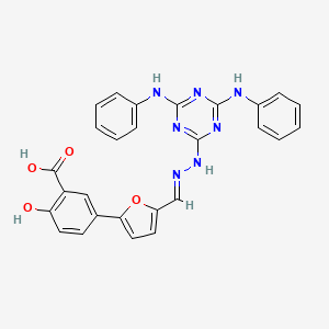 5-{5-[(E)-{2-[4,6-bis(phenylamino)-1,3,5-triazin-2-yl]hydrazinylidene}methyl]furan-2-yl}-2-hydroxybenzoic acid