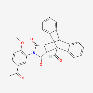 17-(5-Acetyl-2-methoxyphenyl)-16,18-dioxo-17-azapentacyclo[6.6.5.0~2,7~.0~9,14~.0~15,19~]nonadeca-2,4,6,9,11,13-hexaene-1-carbaldehyde (non-preferred name)