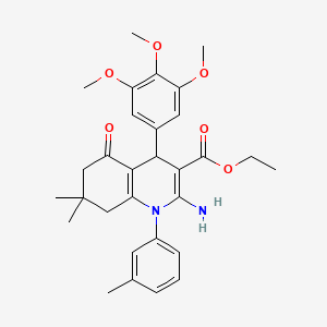 Ethyl 2-amino-7,7-dimethyl-1-(3-methylphenyl)-5-oxo-4-(3,4,5-trimethoxyphenyl)-1,4,5,6,7,8-hexahydroquinoline-3-carboxylate