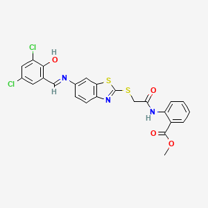 molecular formula C24H17Cl2N3O4S2 B11523744 methyl 2-({[(6-{[(E)-(3,5-dichloro-2-hydroxyphenyl)methylidene]amino}-1,3-benzothiazol-2-yl)sulfanyl]acetyl}amino)benzoate 