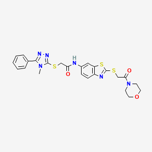 2-[(4-methyl-5-phenyl-4H-1,2,4-triazol-3-yl)sulfanyl]-N-(2-{[2-(morpholin-4-yl)-2-oxoethyl]sulfanyl}-1,3-benzothiazol-6-yl)acetamide