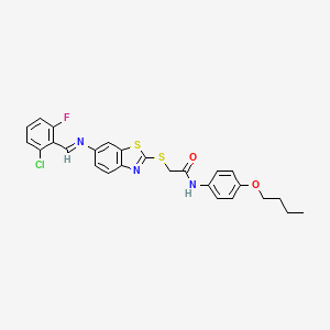 N-(4-butoxyphenyl)-2-[(6-{[(E)-(2-chloro-6-fluorophenyl)methylidene]amino}-1,3-benzothiazol-2-yl)sulfanyl]acetamide