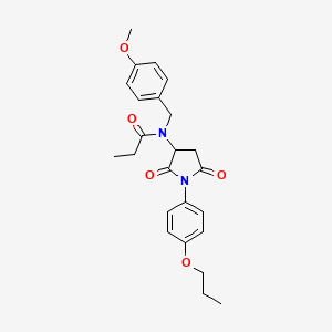 molecular formula C24H28N2O5 B11523869 N-[2,5-dioxo-1-(4-propoxyphenyl)pyrrolidin-3-yl]-N-[(4-methoxyphenyl)methyl]propanamide 